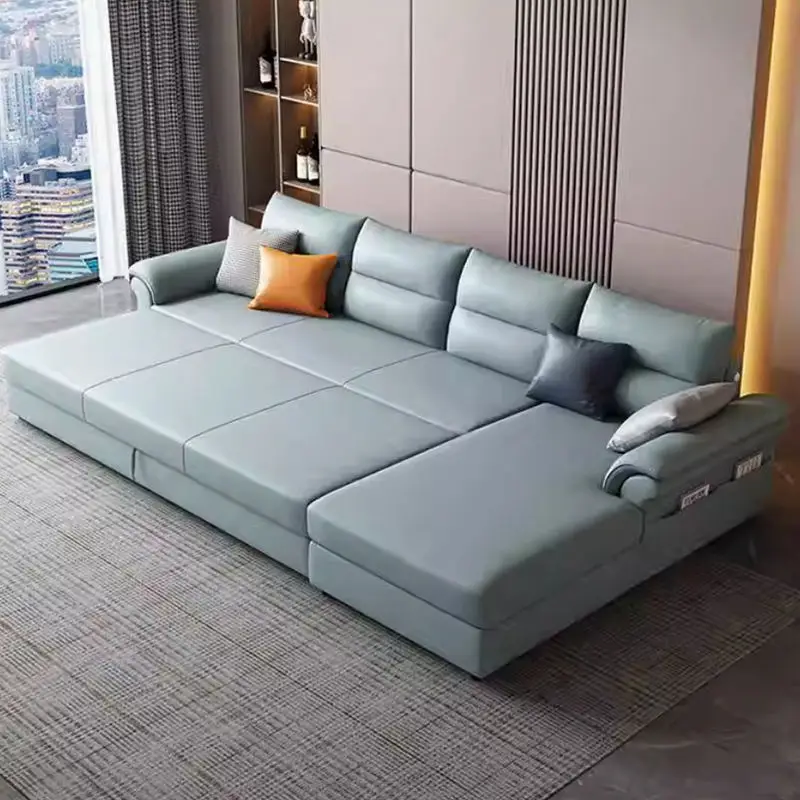 Italian Leather Hotel Living Room Modern Extendable Cum Sofa Bed L Shape Sleeper Sofabed — view 3
