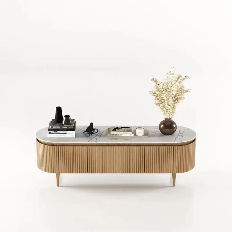 Simple Solid Wood Rock Plate Round Edge TV Stand High Quality Unique TV Unit — view 1
