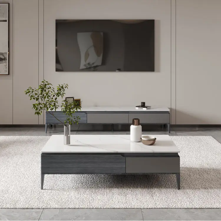 Factory Price Modern Unique TV Cabinet Wood Marble Floor Stand Big Meuble TV Stands — view 2