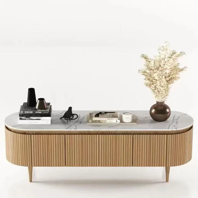 Simple Solid Wood Rock Plate Round Edge TV Stand High Quality Unique TV Unit — image 2