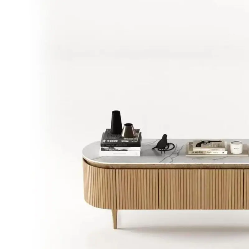 Simple Solid Wood Rock Plate Round Edge TV Stand High Quality Unique TV Unit — image 3