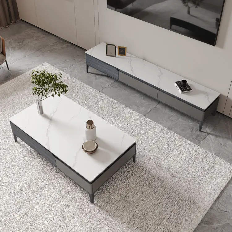 Factory Price Modern Unique TV Cabinet Wood Marble Floor Stand Big Meuble TV Stands — view 4