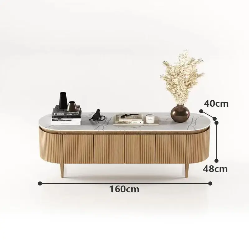 Simple Solid Wood Rock Plate Round Edge TV Stand High Quality Unique TV Unit — image 4