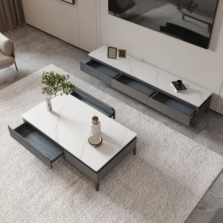 Factory Price Modern Unique TV Cabinet Wood Marble Floor Stand Big Meuble TV Stands — view 5