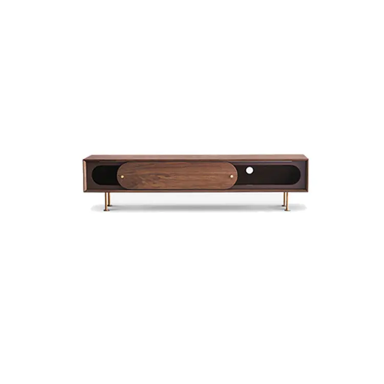 China Manufacturer Sliding Wood Door Gold Feet Tv Stand Cabinet Modern — view 1