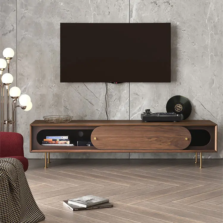 China Manufacturer Sliding Wood Door Gold Feet Tv Stand Cabinet Modern — image 3