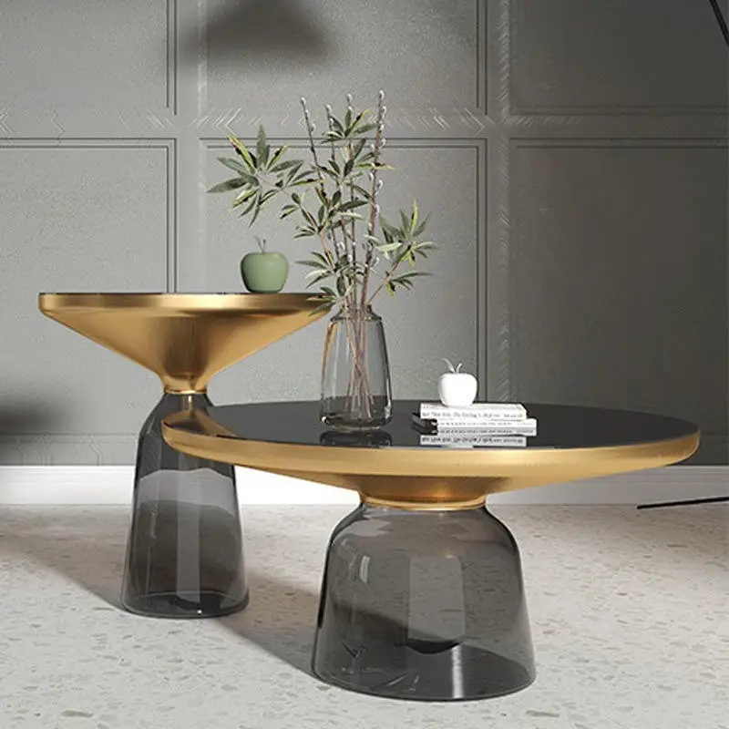Modern Nordic Luxury Living Room Furniture Gold Round Glass Side Coffee Tables — image 4