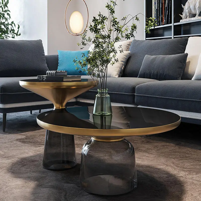 Modern Nordic Luxury Living Room Furniture Gold Round Glass Side Coffee Tables — image 5