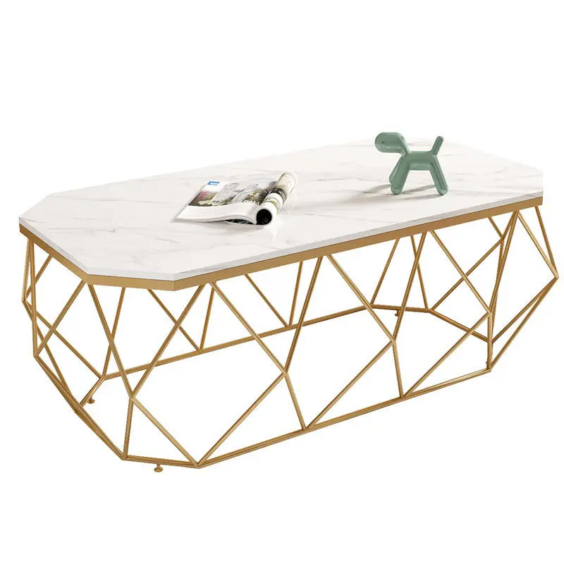 Italian Nordic Modern Luxury Living Room Furniture Stone Rectangle Led Tea Table Gold Glass Top Marble Coffee Tables — view 1