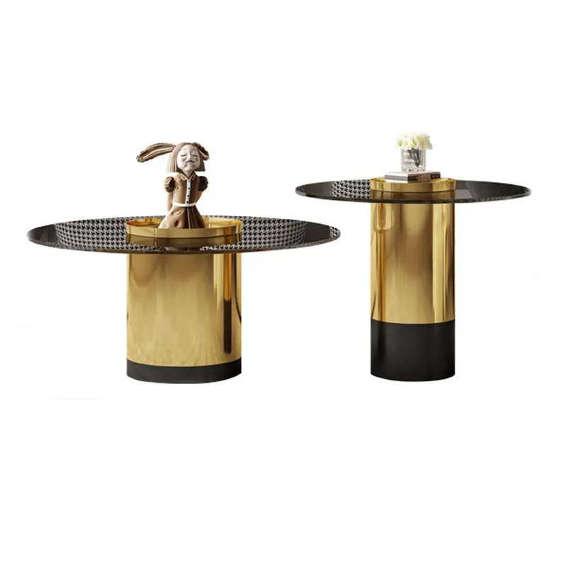 Luxury Modern Nordic Living Room Furniture Metal Glass Stainless Gold Living Room Side Table Coffee Tables — view 1