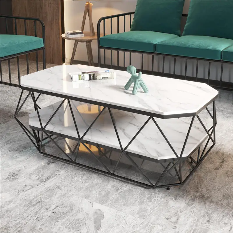 Italian Nordic Modern Luxury Living Room Furniture Stone Rectangle Led Tea Table Gold Glass Top Marble Coffee Tables — image 4