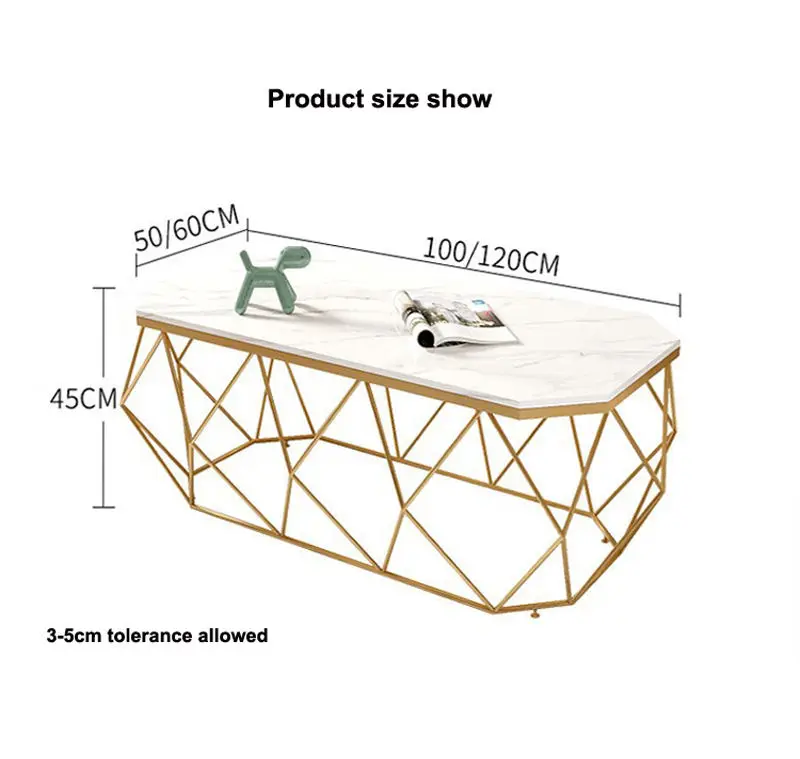 Italian Nordic Modern Luxury Living Room Furniture Stone Rectangle Led Tea Table Gold Glass Top Marble Coffee Tables — image 6