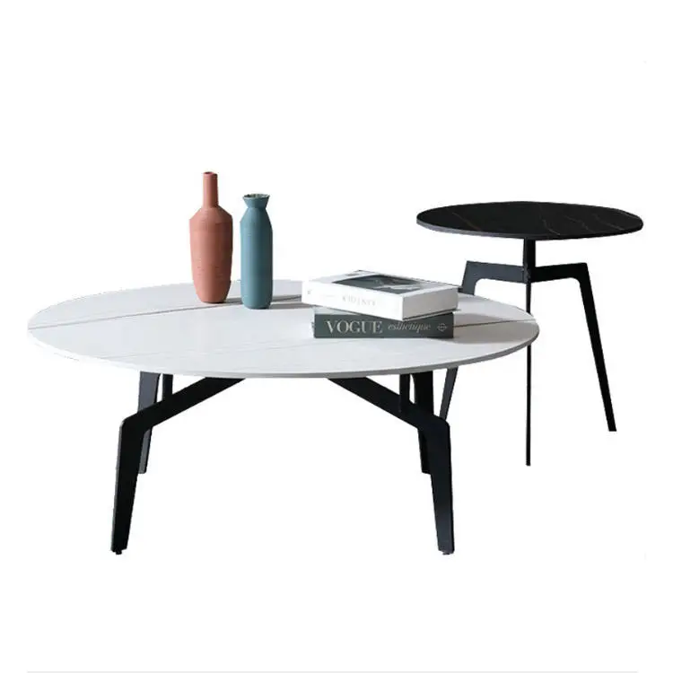 Modern Simple Round Top Side Coffee Center Marble Tea Table Minimalist White Metal Painting End Table Coffee Table — view 1