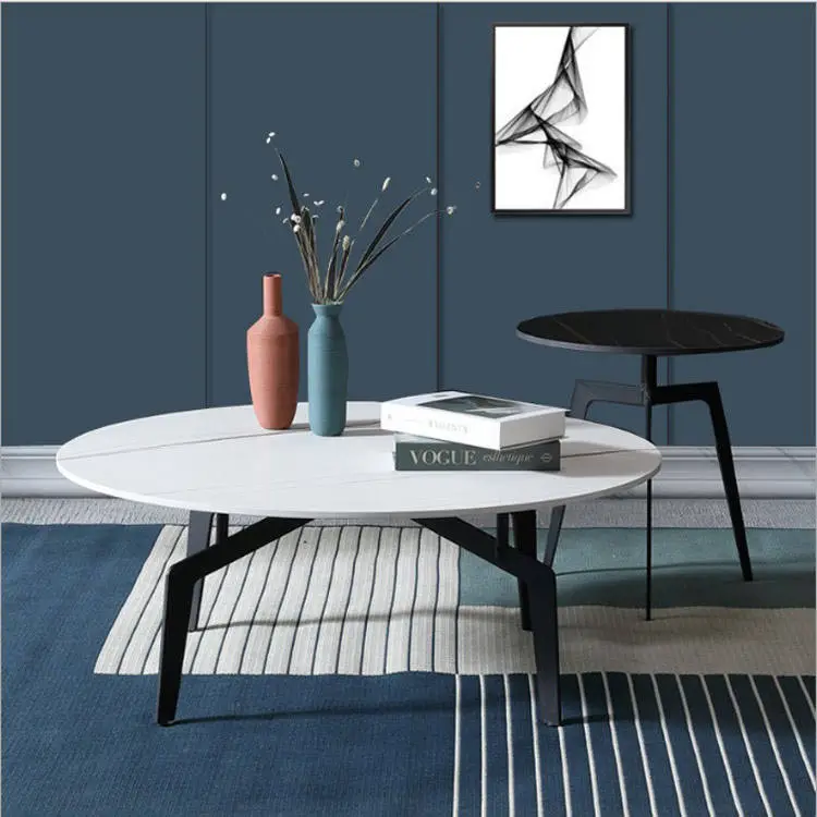 Modern Simple Round Top Side Coffee Center Marble Tea Table Minimalist White Metal Painting End Table Coffee Table — image 2