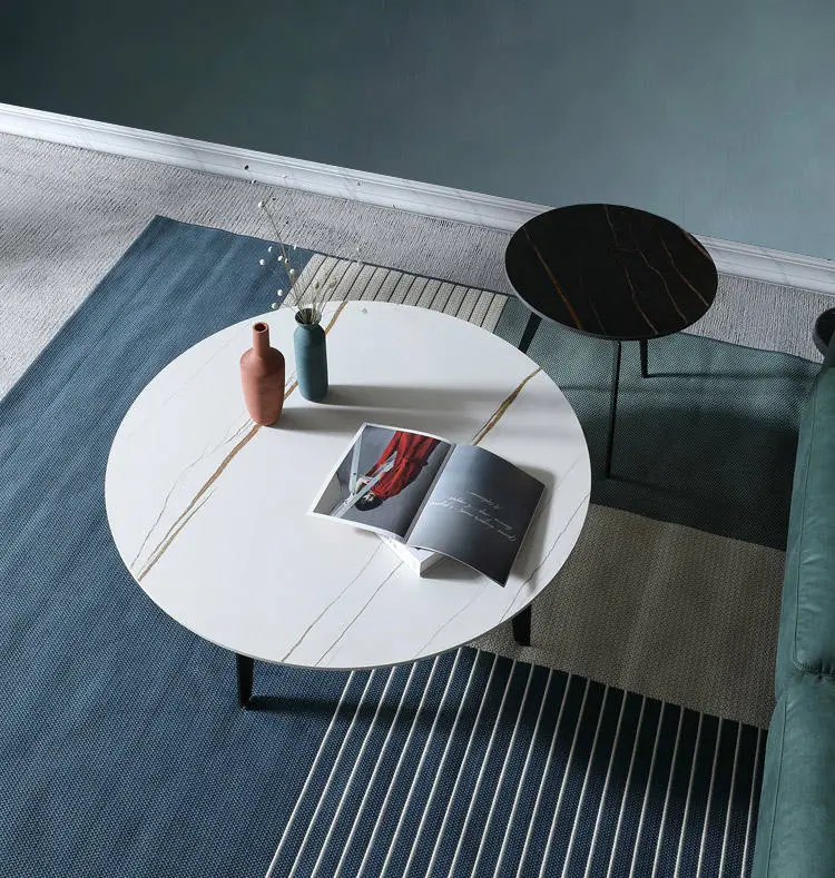 Modern Simple Round Top Side Coffee Center Marble Tea Table Minimalist White Metal Painting End Table Coffee Table — image 3