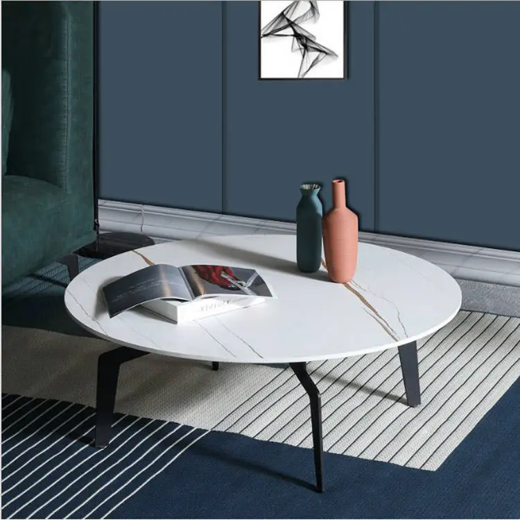 Modern Simple Round Top Side Coffee Center Marble Tea Table Minimalist White Metal Painting End Table Coffee Table — image 4