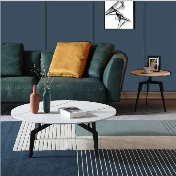 Modern Simple Round Top Side Coffee Center Marble Tea Table Minimalist White Metal Painting End Table Coffee Table — image 5