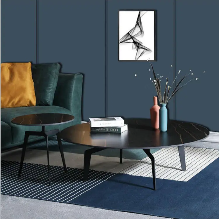 Modern Simple Round Top Side Coffee Center Marble Tea Table Minimalist White Metal Painting End Table Coffee Table — image 6