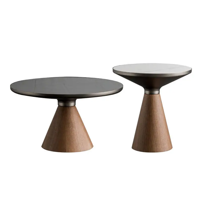 Nordic Modern Light Luxury Living Room Furniture Marble Round Rock Plate Tea Coffee Table Set — view 1