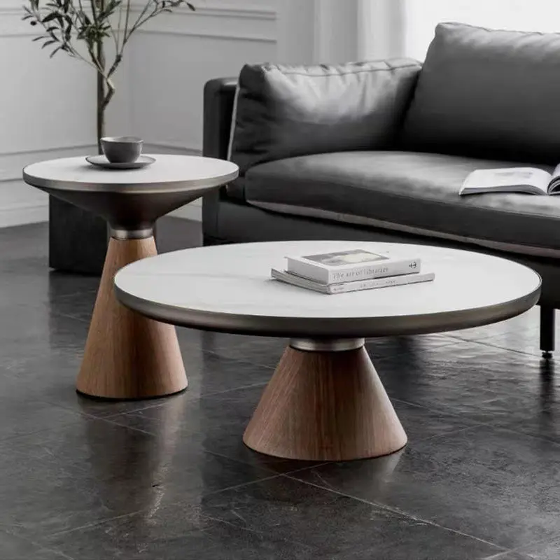 Nordic Modern Light Luxury Living Room Furniture Marble Round Rock Plate Tea Coffee Table Set — image 2