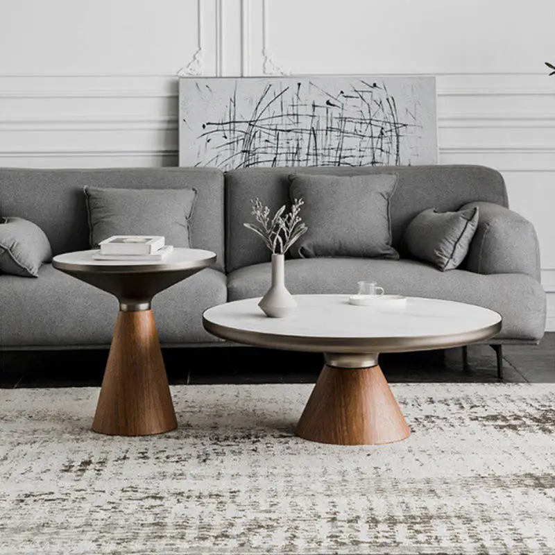 Nordic Modern Light Luxury Living Room Furniture Marble Round Rock Plate Tea Coffee Table Set — image 3