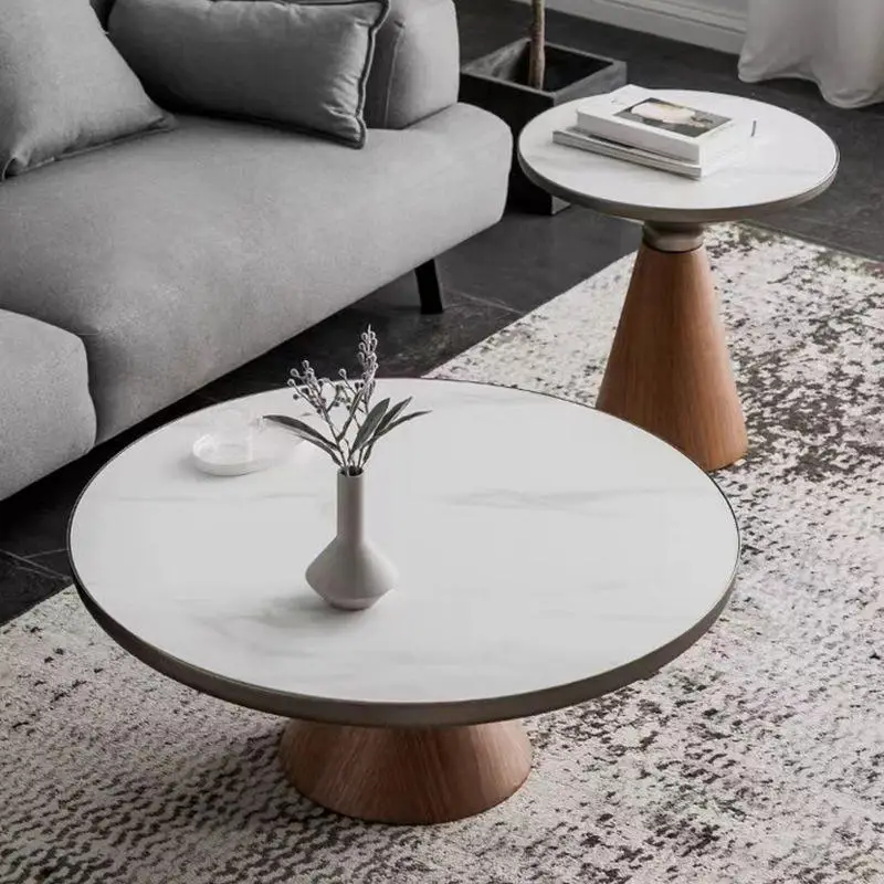 Nordic Modern Light Luxury Living Room Furniture Marble Round Rock Plate Tea Coffee Table Set — image 4