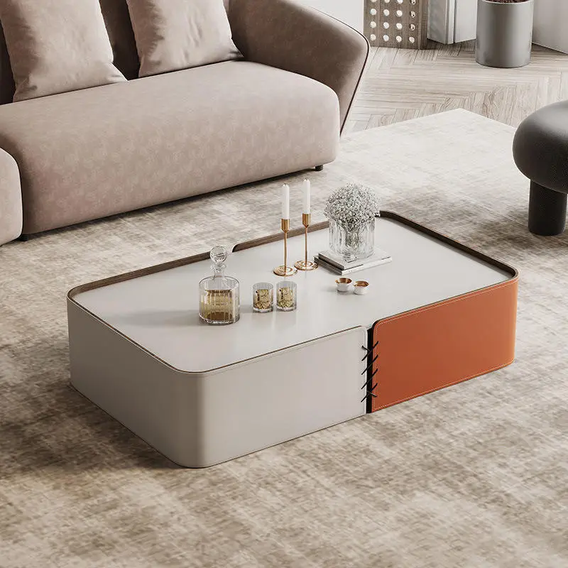 Living Room Furniture Modern Wooden Leather Marble Tea Coffee Table — view 3