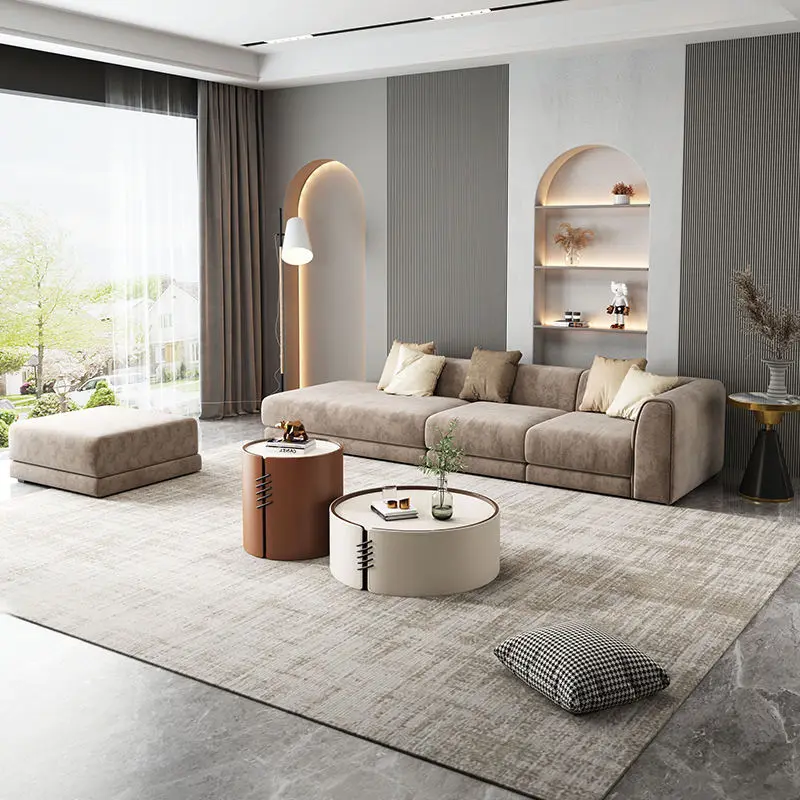 Nordic Marble Modern Coffee Table Set Living Room Furniture Leather Round Coffee Table Set — image 4