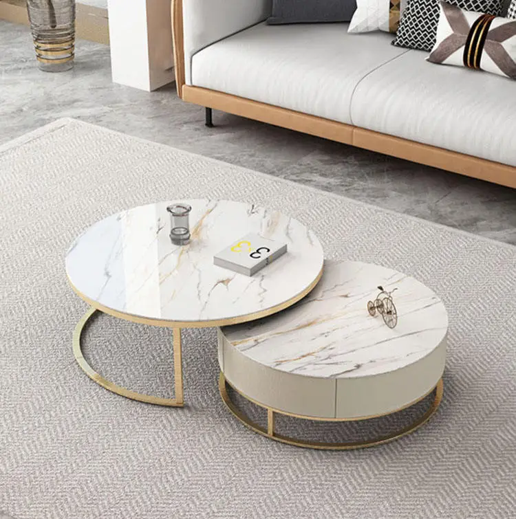 Modern Round Living Room Furniture Metal Coffee Table Set TV Stand Luxury Tea Table — view 1