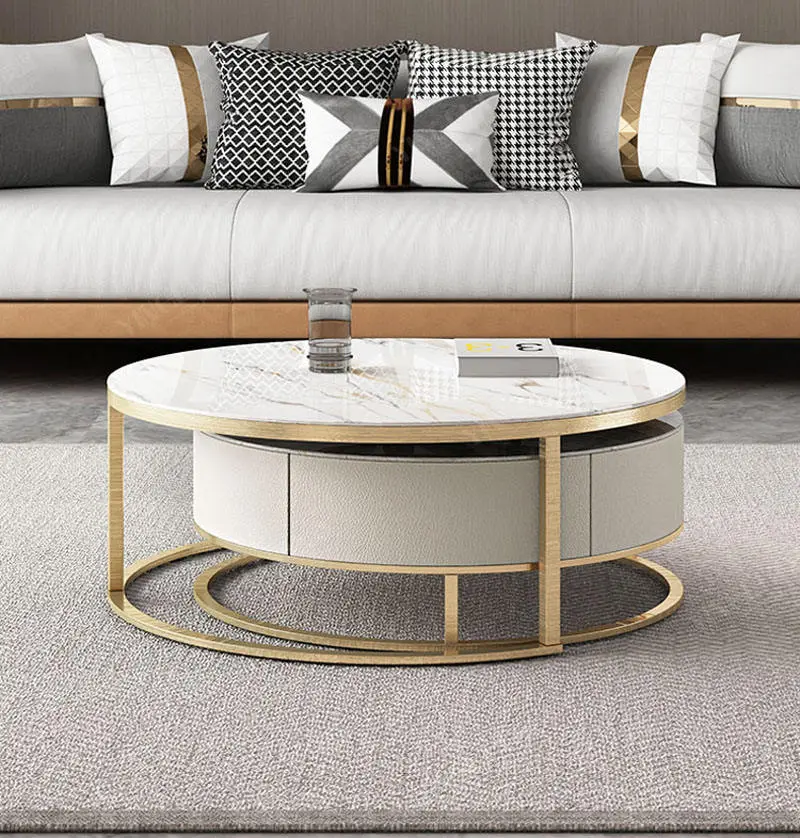 Modern Round Living Room Furniture Metal Coffee Table Set TV Stand Luxury Tea Table — image 2