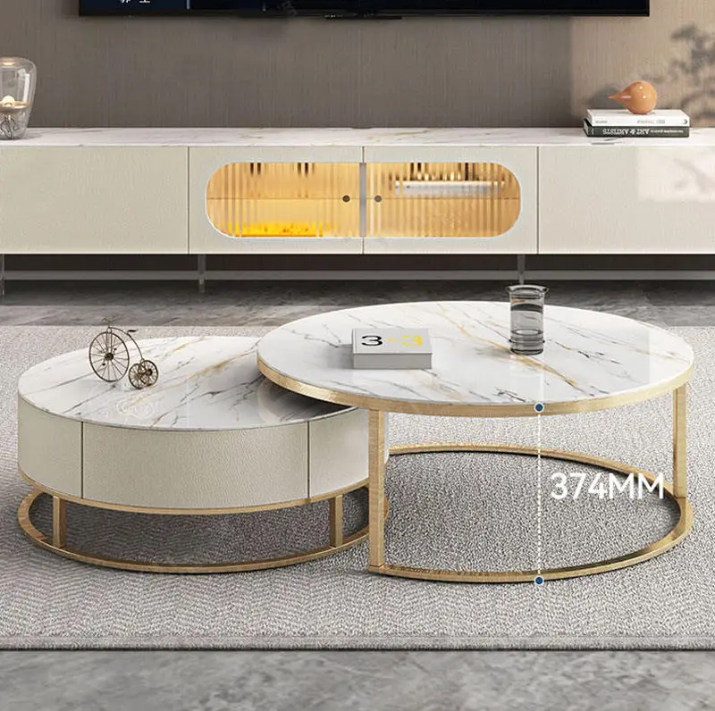 Modern Round Living Room Furniture Metal Coffee Table Set TV Stand Luxury Tea Table — image 3