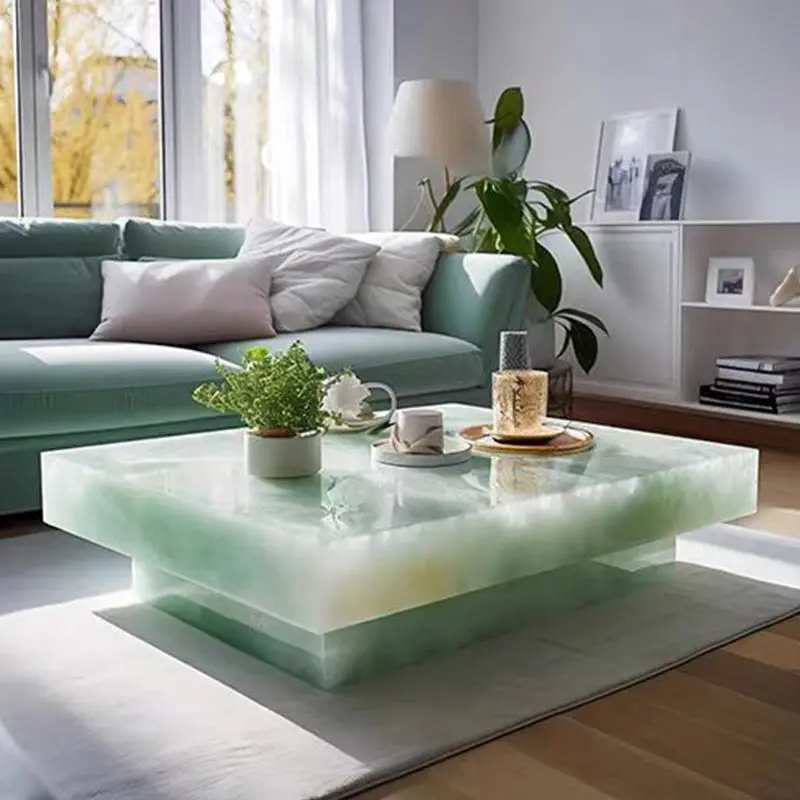 Modern Luxury High-End Natural Stone Coffee Table Unique Lighting Contemporary Style Marble Home Furniture for Living Ro — view 2