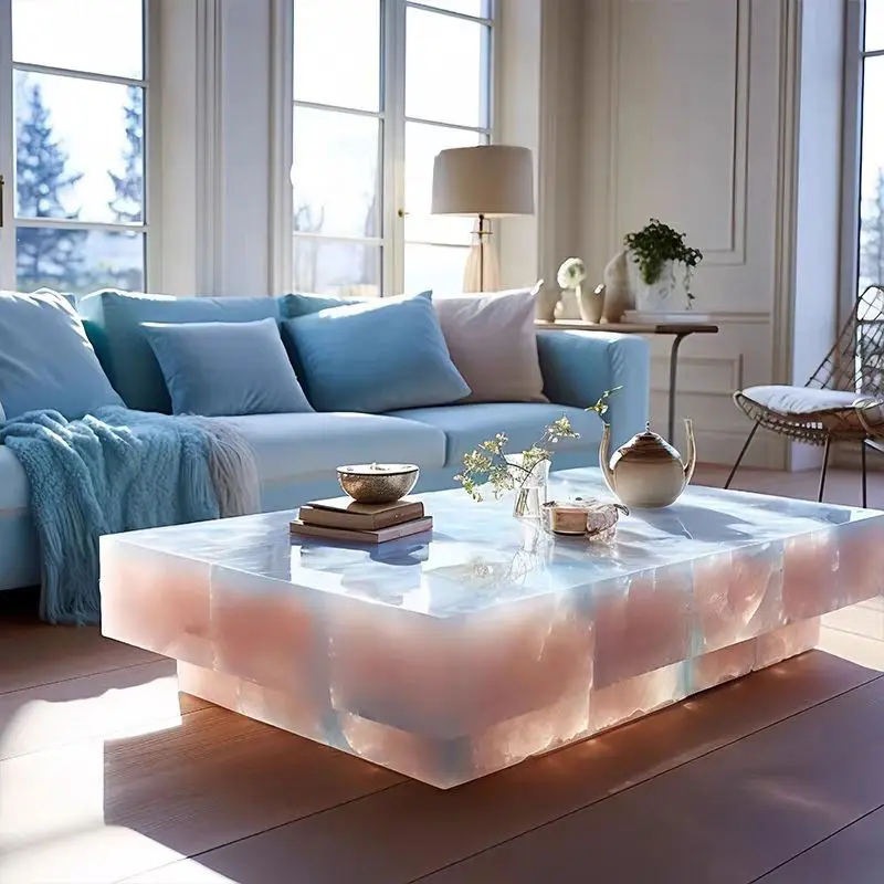 Modern Luxury High-End Natural Stone Coffee Table Unique Lighting Contemporary Style Marble Home Furniture for Living Ro — view 4