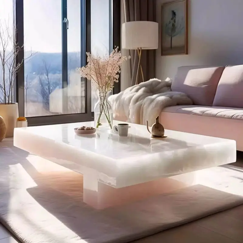 Modern Luxury High-End Natural Stone Coffee Table Unique Lighting Contemporary Style Marble Home Furniture for Living Ro — view 5