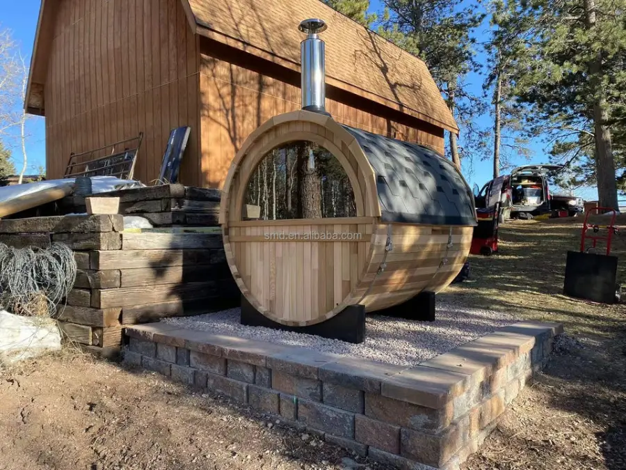 20 Years Factory Hot Selling Outdoor Courtyard Panoramic View Solid Wood Steam Barrel Sauna — view 1