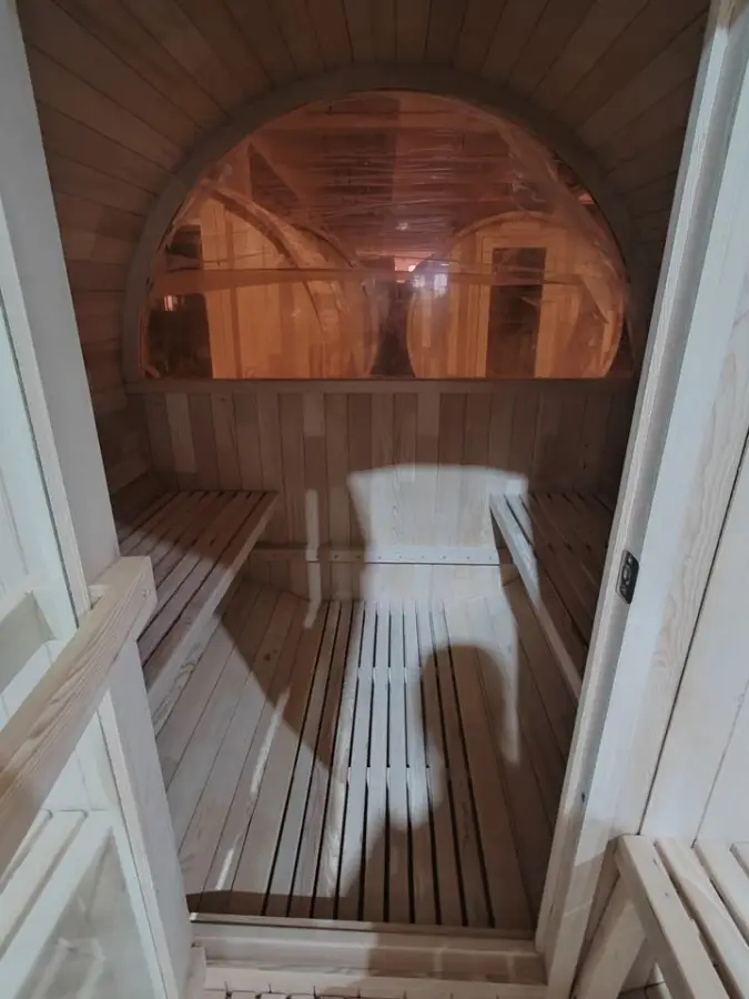 20 Years Factory Hot Selling Outdoor Courtyard Panoramic View Solid Wood Steam Barrel Sauna — image 5