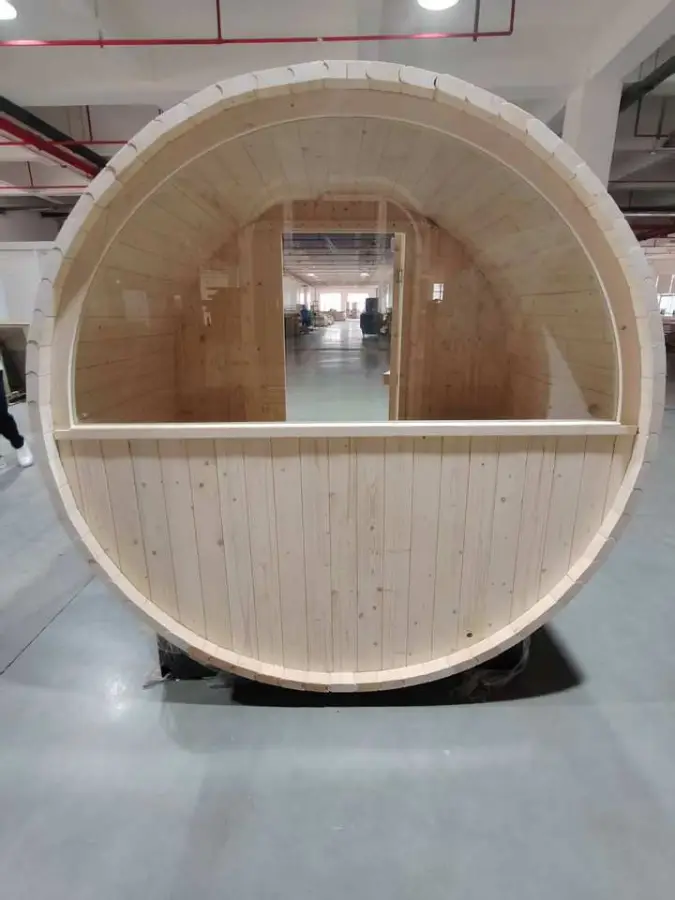20 Years Factory Hot Selling Outdoor Courtyard Panoramic View Solid Wood Steam Barrel Sauna — image 6