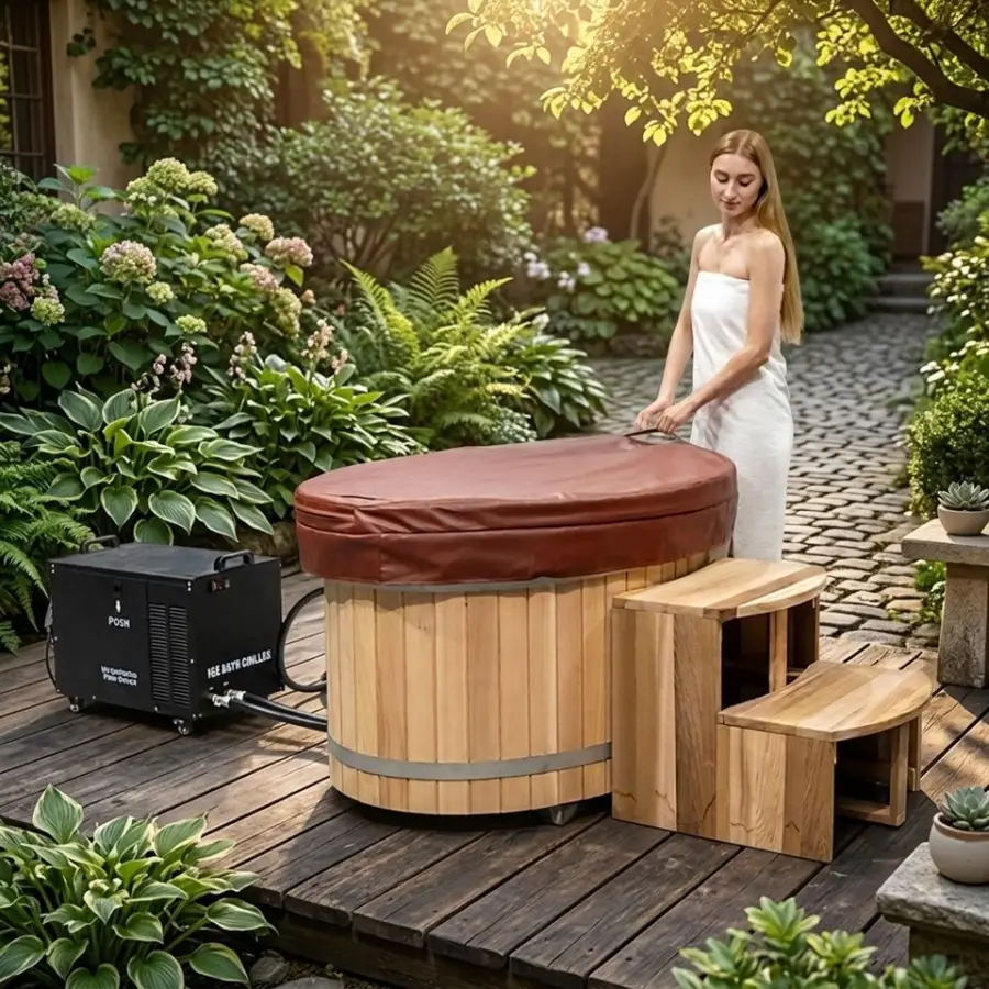 Wholesale Red Cedar Ice Barrel Tub Outdoor Cold Plunge Wooden Ice Bath With Stainless Steel for Villa Backyard Gym — view 1