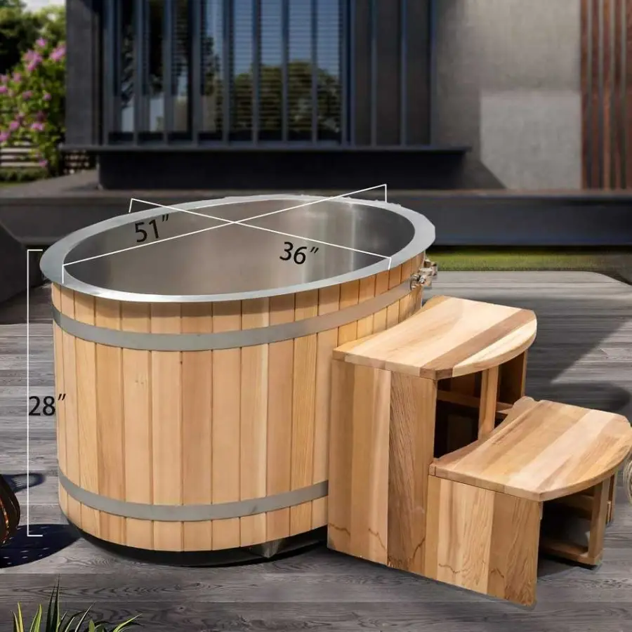Wholesale Red Cedar Ice Barrel Tub Outdoor Cold Plunge Wooden Ice Bath With Stainless Steel for Villa Backyard Gym — image 4