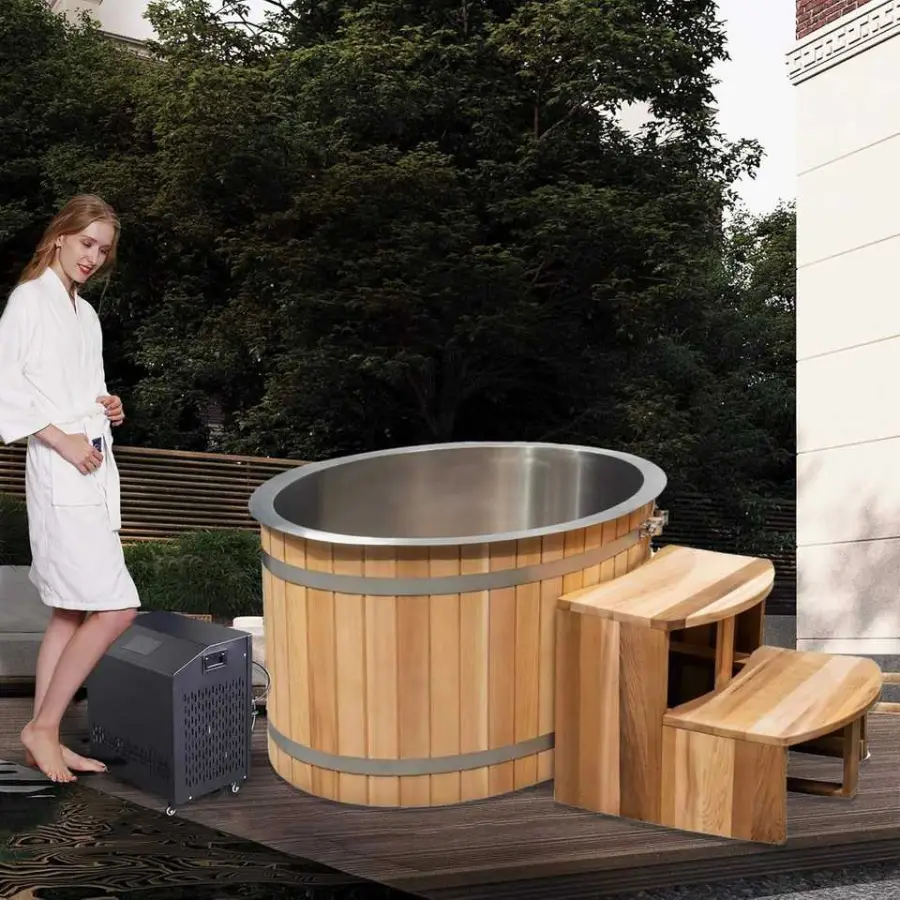 Wholesale Red Cedar Ice Barrel Tub Outdoor Cold Plunge Wooden Ice Bath With Stainless Steel for Villa Backyard Gym — image 5