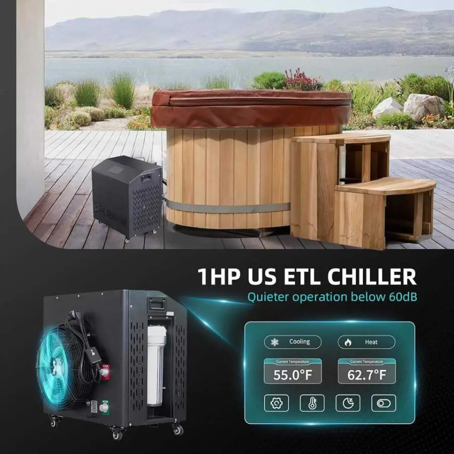 Wholesale Red Cedar Ice Barrel Tub Outdoor Cold Plunge Wooden Ice Bath With Stainless Steel for Villa Backyard Gym — image 6
