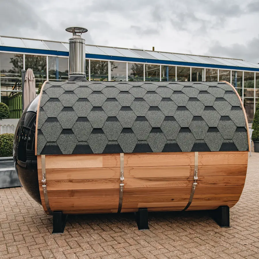 New Design Solid Wood Red Cedar Outdoor Barrel Sauna Room With Panoramic Window — image 4