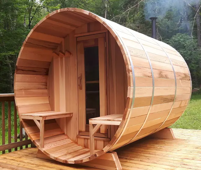 Smartmak Solid Wood Red Cedar/Hemlock/Pine Traditional Steam Outdoor Wooden Barrel Sauna Room — image 3