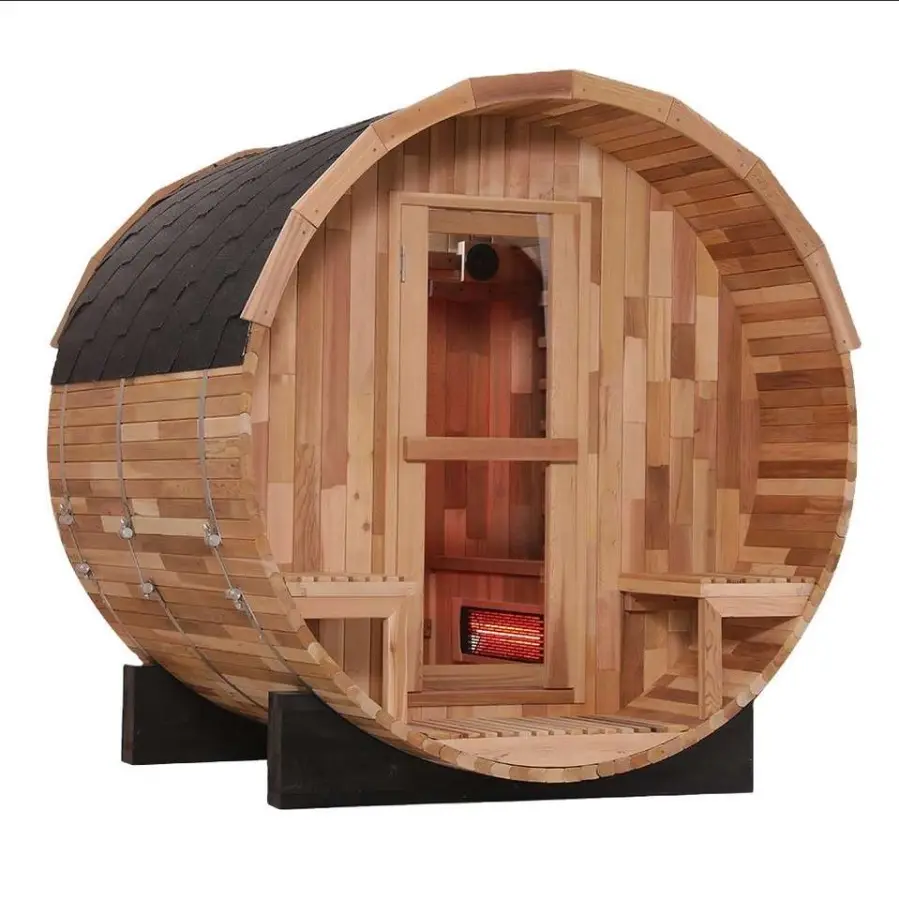 Outdoor Sightseeing Panoramic 6FT Barrel Sauna With Fire Wood Stove — view 4