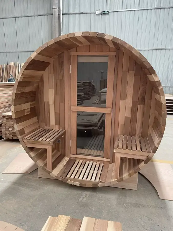 Outdoor Sightseeing Panoramic 6FT Barrel Sauna With Fire Wood Stove — view 5