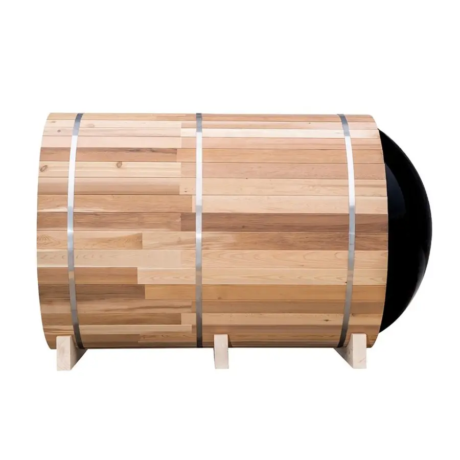 Outdoor Barrel Sauna with Window Pine Hemlock Red Cedar Outdoor Panoramic Barrel Sauna Room — view 1