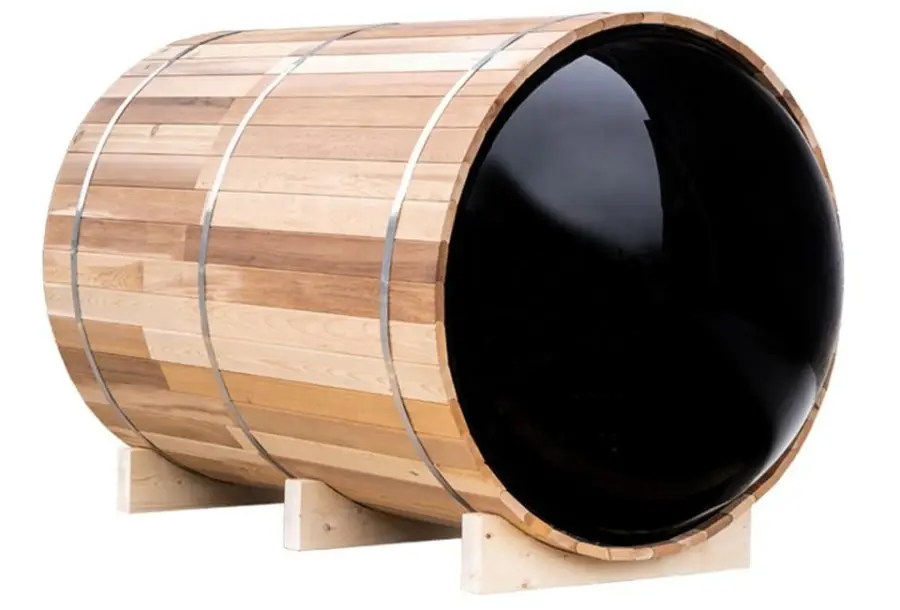 Outdoor Panoramic Luxury Red Cedar Wooden Barrel Sauna Room With Harvia Sauna Heater Outdoor Use Pretty Sauna House for Family — image 4