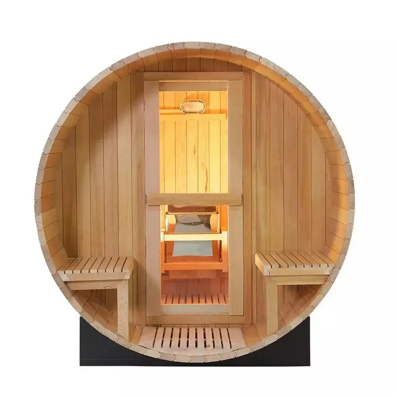 2023 Hot Sale Sauna Outdoor Barrel Solid Wood Hemlock Red Cedar Wooden Sauna Wet Steam Traditional Sauna Room — view 1