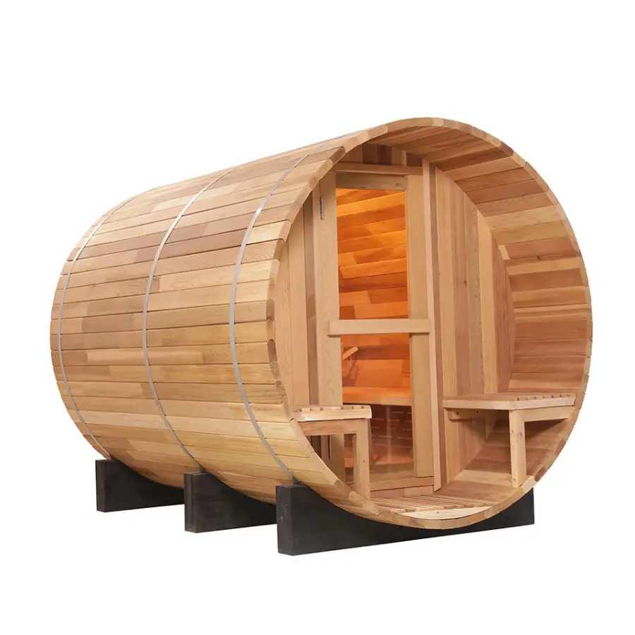 Smartmak Sauna Large Body Spa 4-6 Persons Clear Red Cedar Solid Wood Outdoor Barrel Sauna — image 3