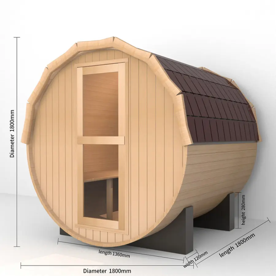 Luxury Solid Wood Outdoor Canadian Red Cedar Steam Barel Sauna With Stove Heater — image 3